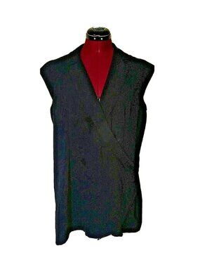 CAbi Origami Crossover Wrap Top Medium M Black Cap Sleeve V-Neck Blouse 757